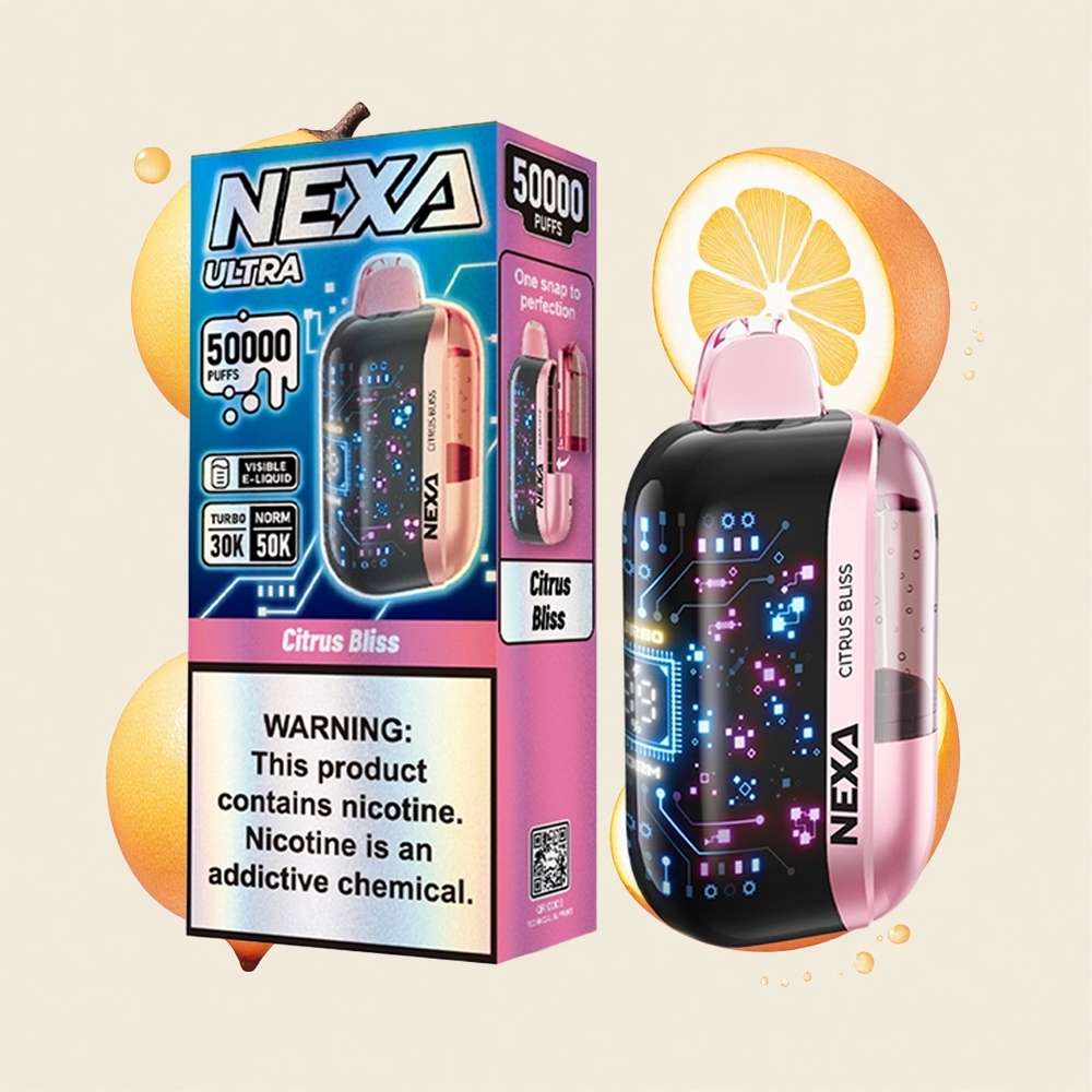 シトラスブリス NEXA ウルトラ 50000パフ 20mlプレフィル 800mAhバッテリー 0.9オームデュアルメッシュコイル 3Dカーブドスクリーン Type-C充電