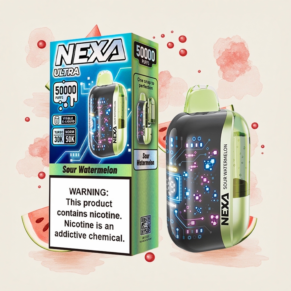 サワーメロンNEXAウルトラ50000回吸引20mlプリフィルド800mAhバッテリー5%ニコチン0.9ohmデュアルメッシュコイル3D曲面スクリーンType-C充電