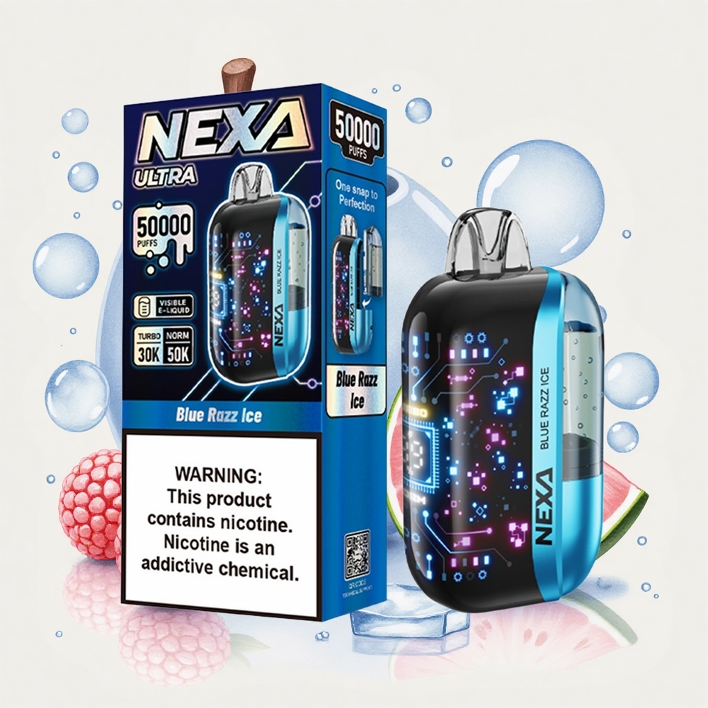 ブルーレズアイス NEXA Ultra 20mlプレフィル 800mahバッテリー 50000パフ 5%ニコチン 0.9ohmデュアルメッシュコイル 3Dカーブドスクリーン Type-C充電