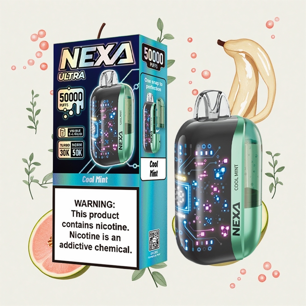 クールミント NEXA Ultra 50000パフ 20mlプレフィル 800mAhバッテリー 0.9ohmデュアルメッシュコイル 3Dカーブドスクリーン Type-C充電