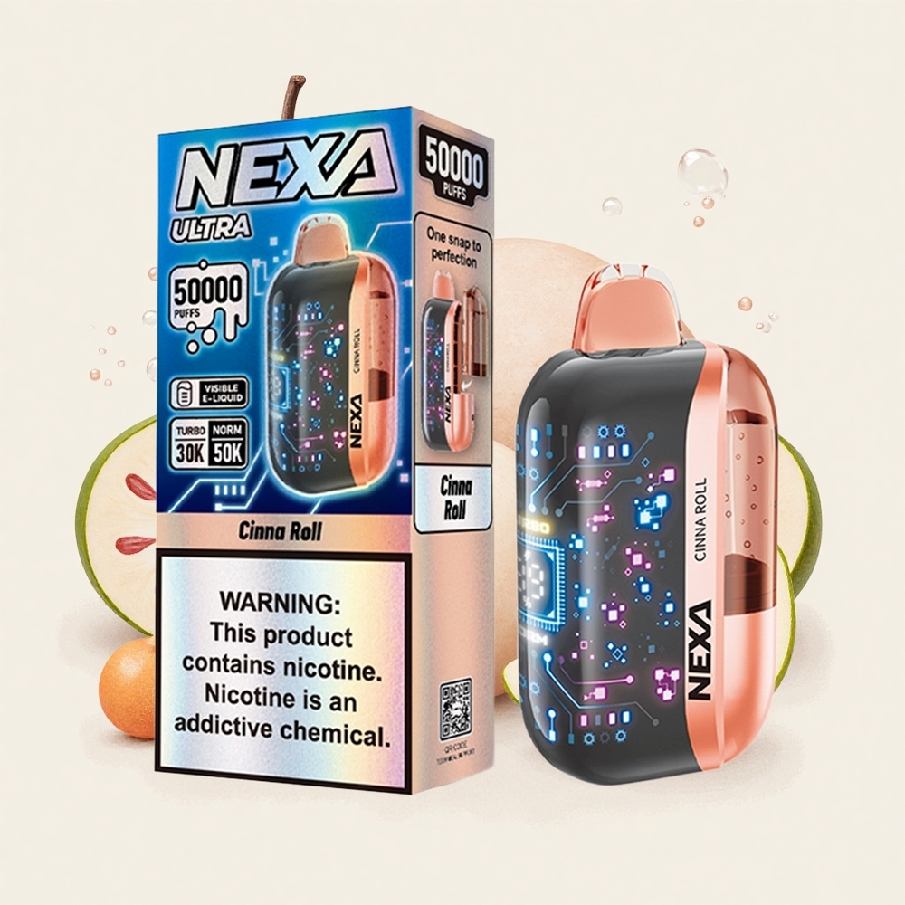 シナモンロール NEXA Ultra 50000プッフ 20mlプリフィルド 800mAhバッテリー 5%ニコチン 0.9オームデュアルメッシュコイル 3D曲面ディスプレイ Type-C充電