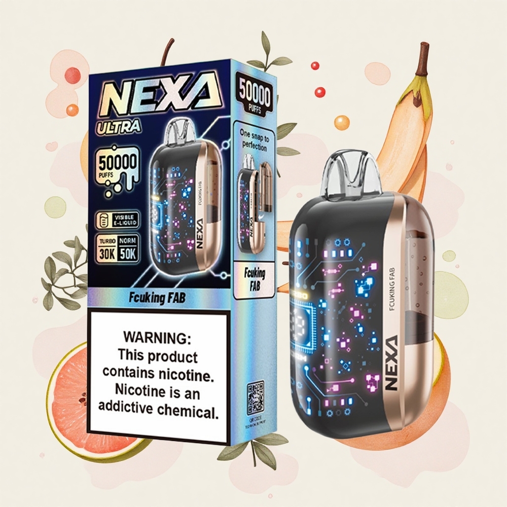 フ キング・ファブ風味 NEXA Ultra 50000パフ 20mlプレフィル 800mAhバッテリー 5%ニコチン 0.9ohmデュアルメッシュコイル 3D曲面スクリーン Type-C充電