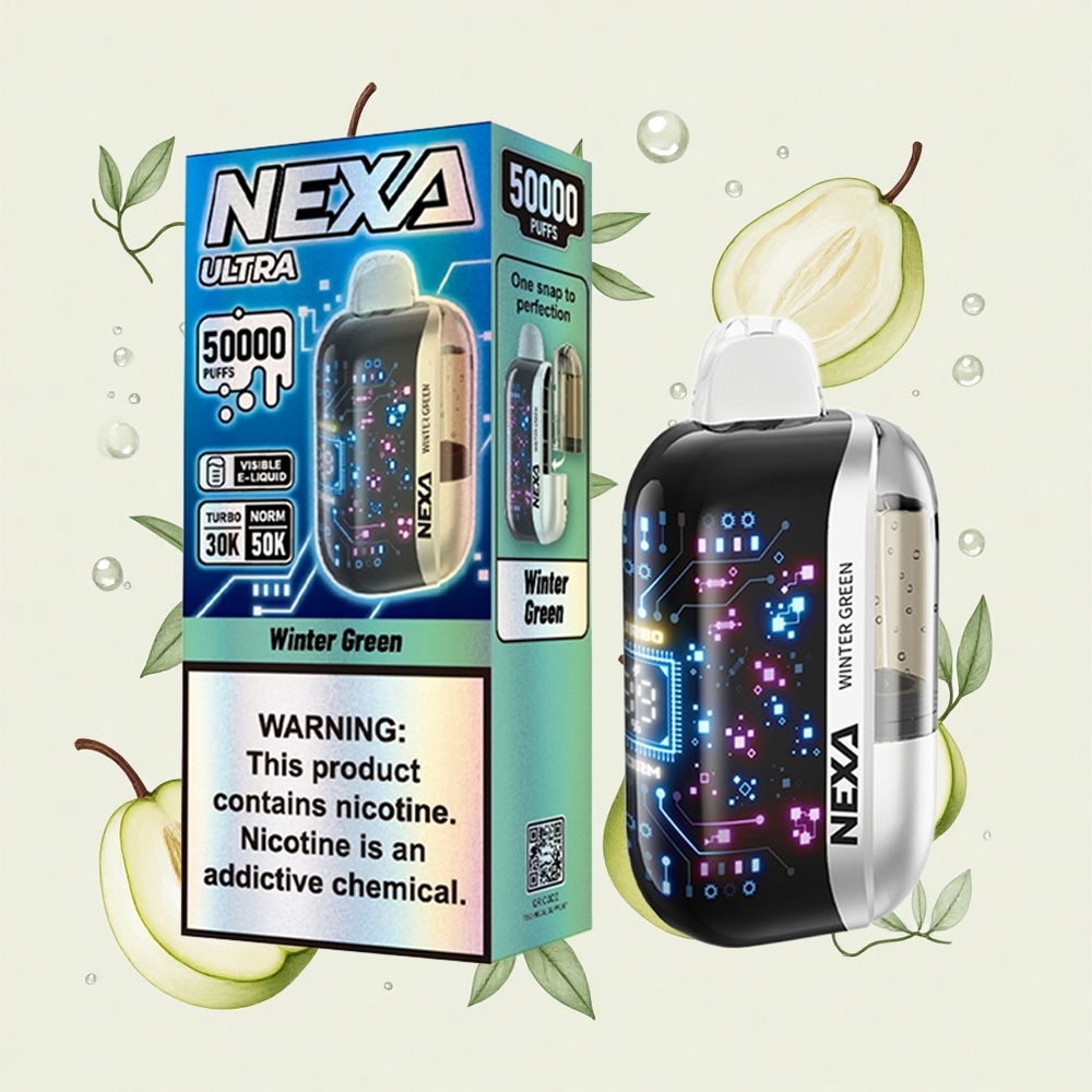 冬緑 NEXA Ultra 50000プーフ ディスポーザブルベイプ 20ml充填済 800mahバッテリー 5%ニコチン 0.9オームデュアルメッシュコイル 3D曲面スクリーン Type-C充電