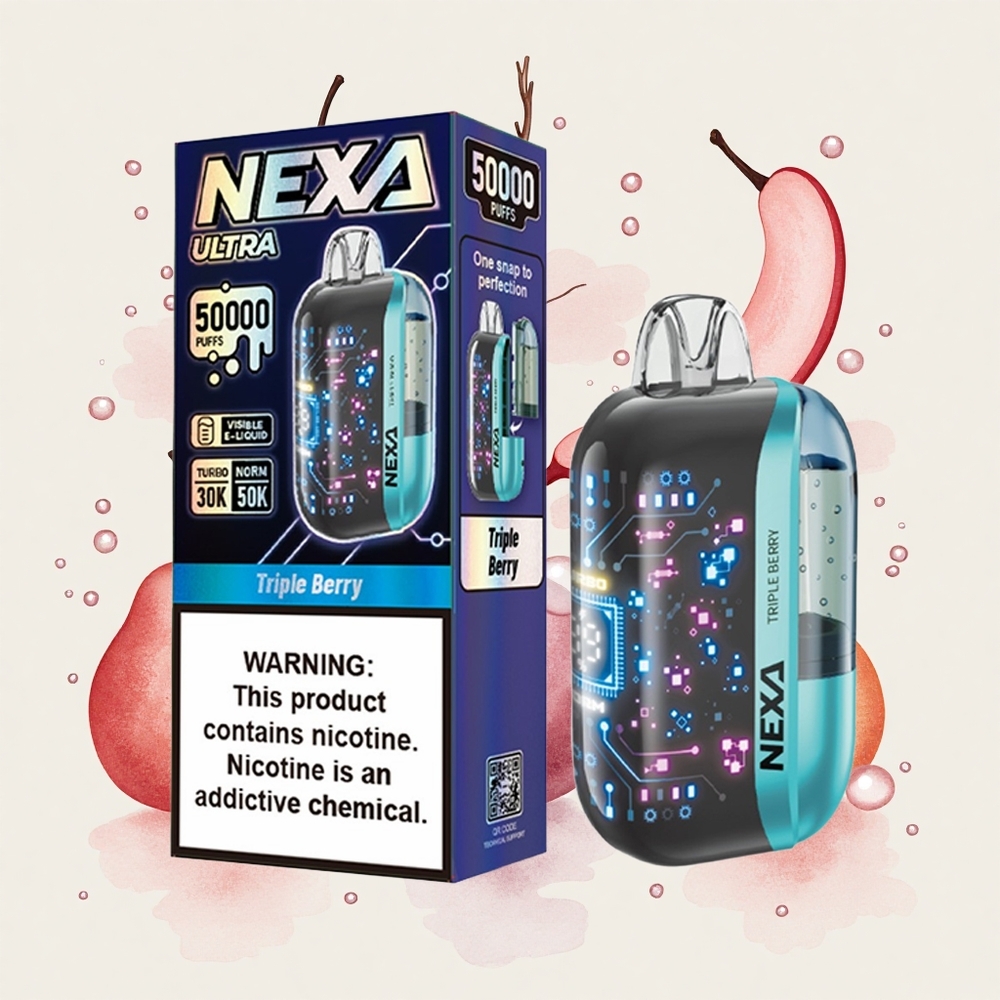 トリプルベリー NEXA Ultra 50,000 パフ 20ml プレフィル 800mAh バッテリー 5% ニコチン 0.9ohm デュアルメッシュコイル 3D 曲面スクリーン Type-C充電