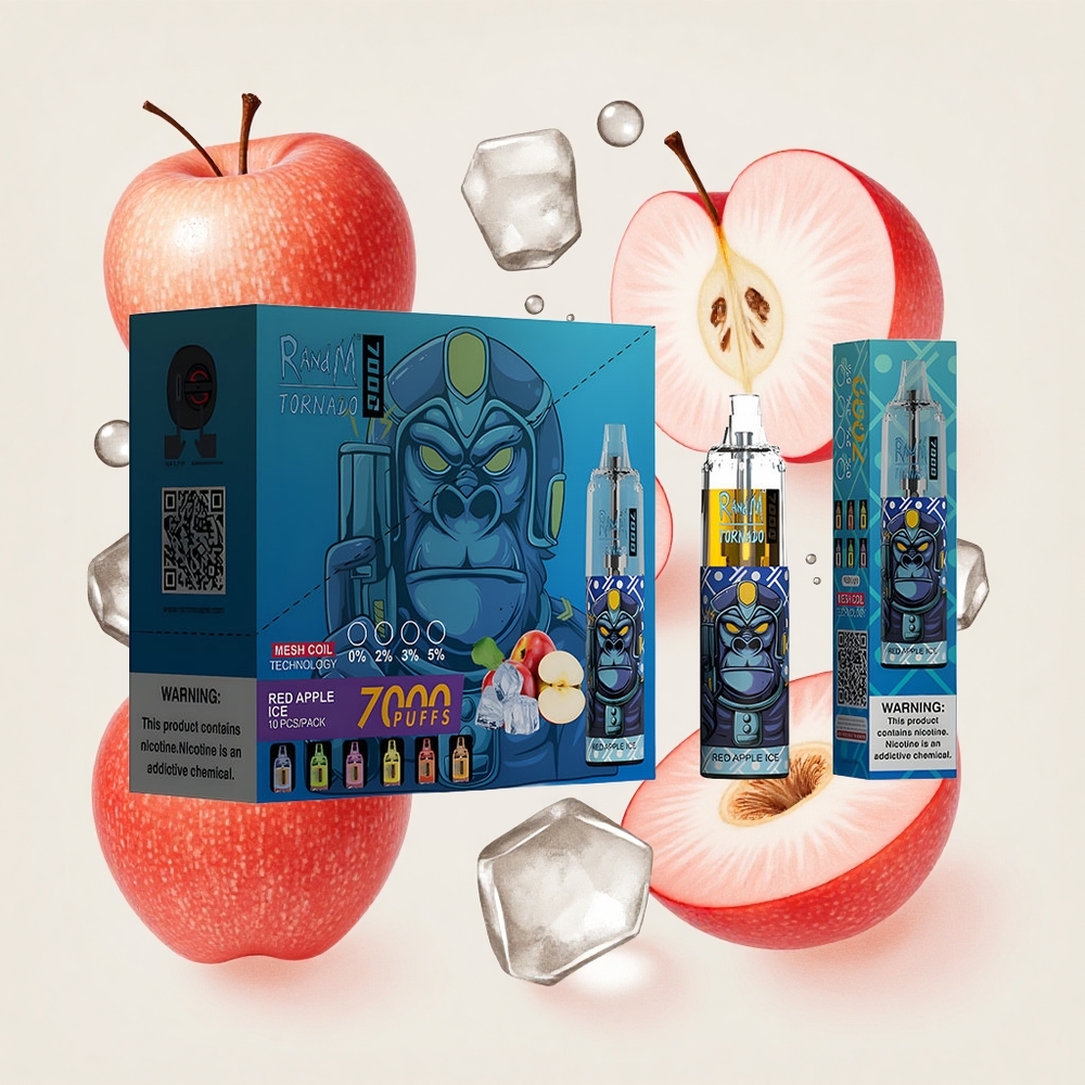 赤りんごアイス RandM Fumot Tornado 7000回吸引 14ML Eリキッド 850MAH バッテリー メッシュコイル Type-Cポート RGBライト 0%-5% ニコチン エア調整可能