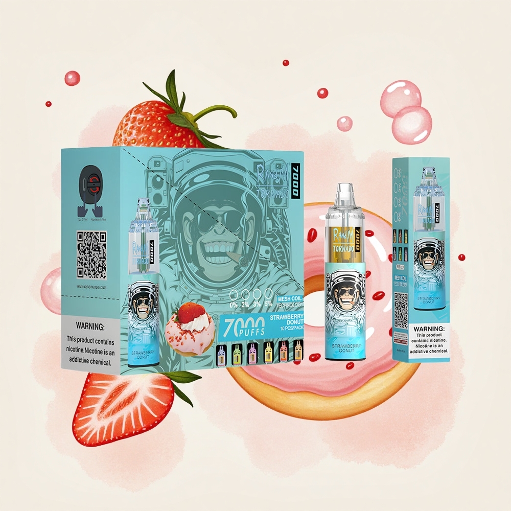 ストロベリードーナツ RandM Fumot Tornado 7000回吸引 14ml E-liquid 850mAhバッテリー メッシュコイル Type-Cポート RGBライト 0%,2%,3%,5%ニコチン