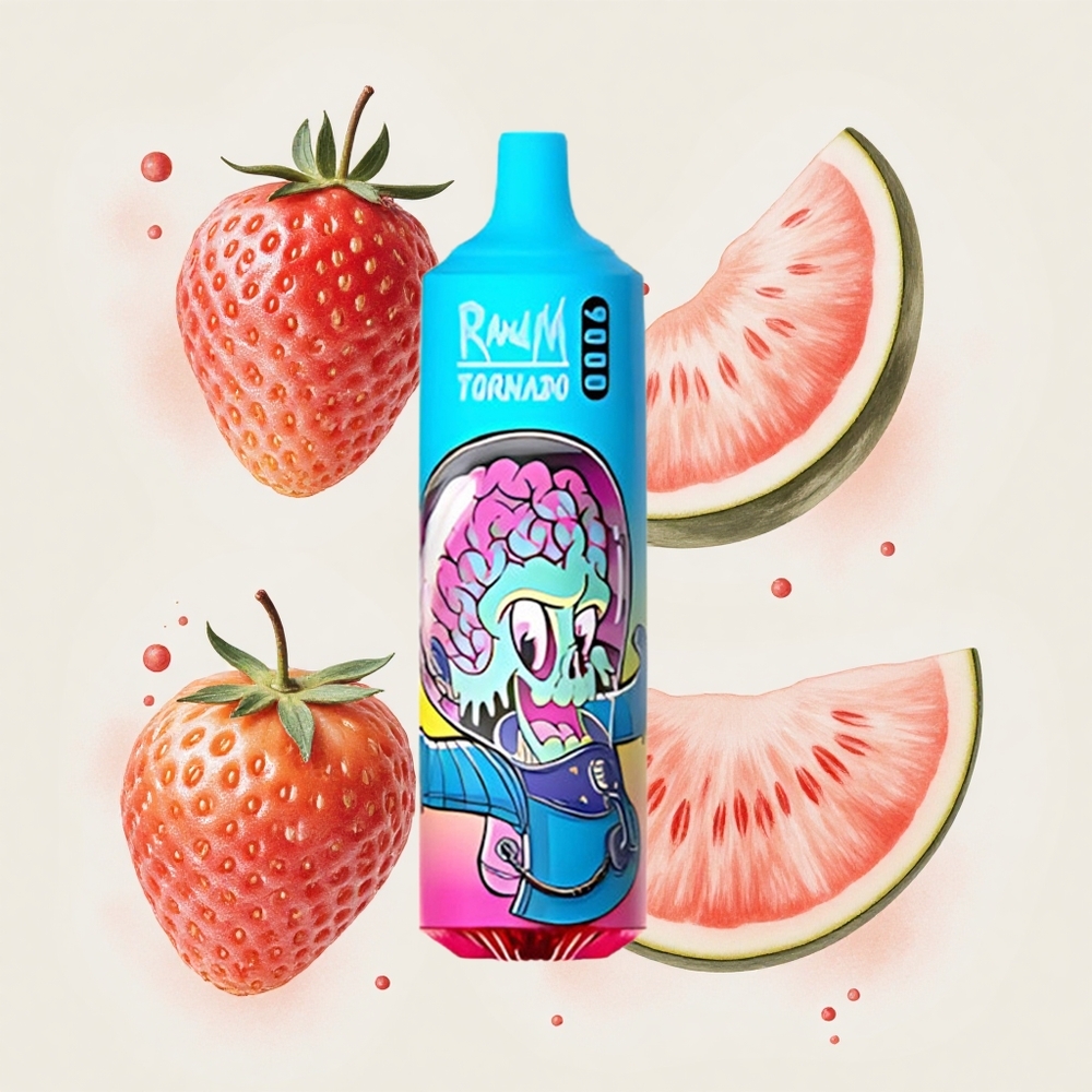 ストロベリーウォーターメロン RandM トルネード 9000パフ 18mL メッシュコイル スリムRGBディスプレイ リチャージャブル850mAh