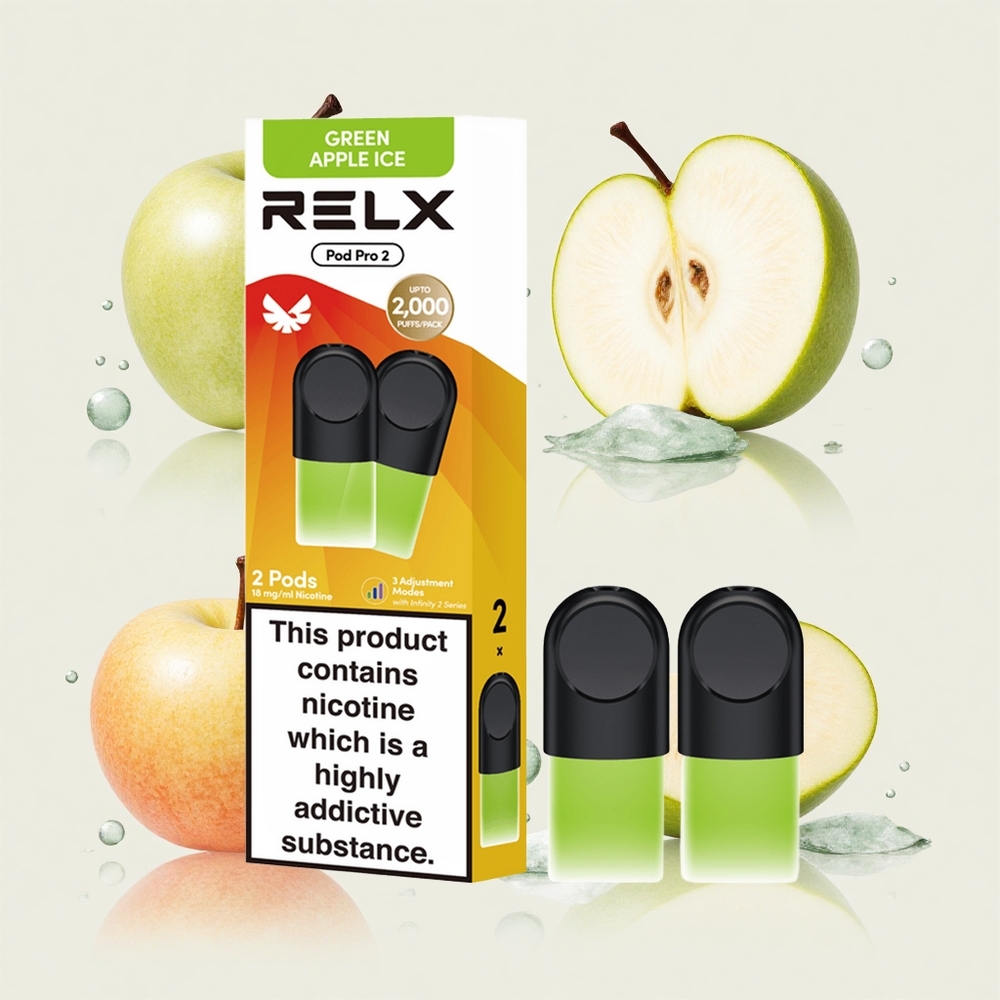グリーンアップルアイス風味 RELX Pod Pro 2 600パフ 1.9ml ニコチン1.8% 3電圧調整