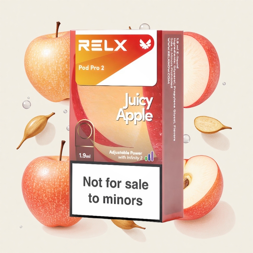 ジューシーアップル RELX Pod Pro 2 600パフ 1.9ml 3電圧調整モード (エコモード5.5W、スムーズモード6.5W、ブーストモード11W)