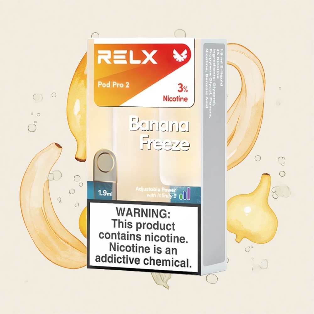 バナナフリーズ RELX Pod Pro 2 600パフ 3%ニコチン 1.9ml 3電圧調整 (エコモード5.5W/スムーズモード6.5W/ブーストモード8W)