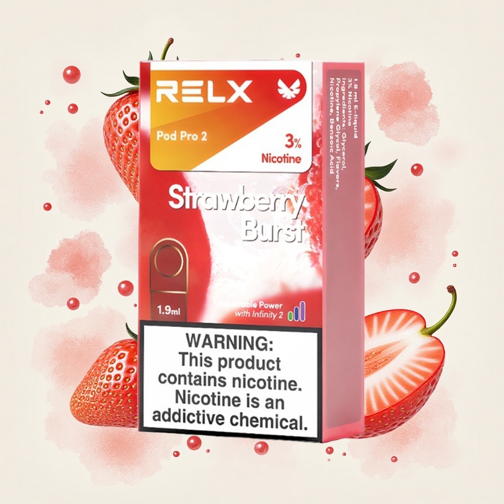 いちごバースト RELX Pod Pro 2 600パフ ニコチン3% 1.9ml 3電圧調整モード (エコ5.5W/スムーズ6.5W/ブースト8W)
