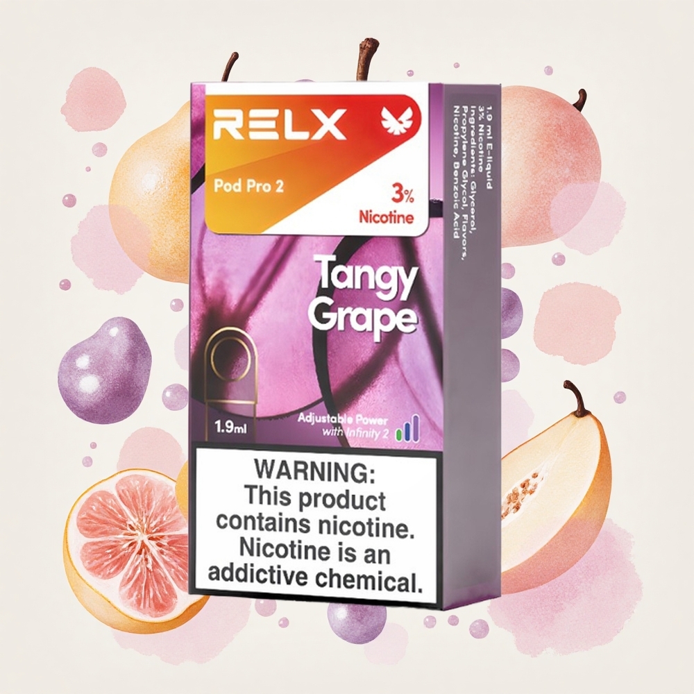 タンギーグレープ RELX Pod Pro 2 600パフ ニコチン3% 1.9ml 3電圧調整(エコモード5.5W/スムーズモード6.5W/ブーストモード8W)