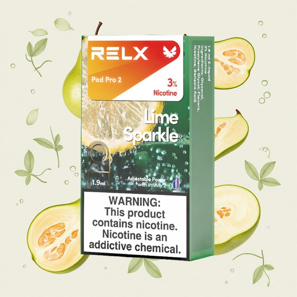 ライムスパークル RELX Pod Pro 2 600パフ ニコチン3% 容量1.9ml 3電圧調整