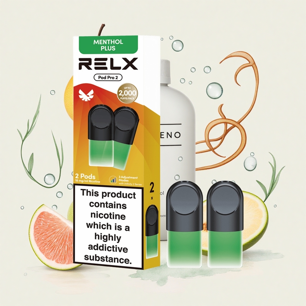 ミントメンソールプラス Relx Pod Pro 2 600パフ 1.8%ニコチン 3電圧調整 (5.5W/6.5W/8W)